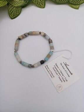 Amazonite Healing Crystal Stretch Bracelet in Light Blue and Cream